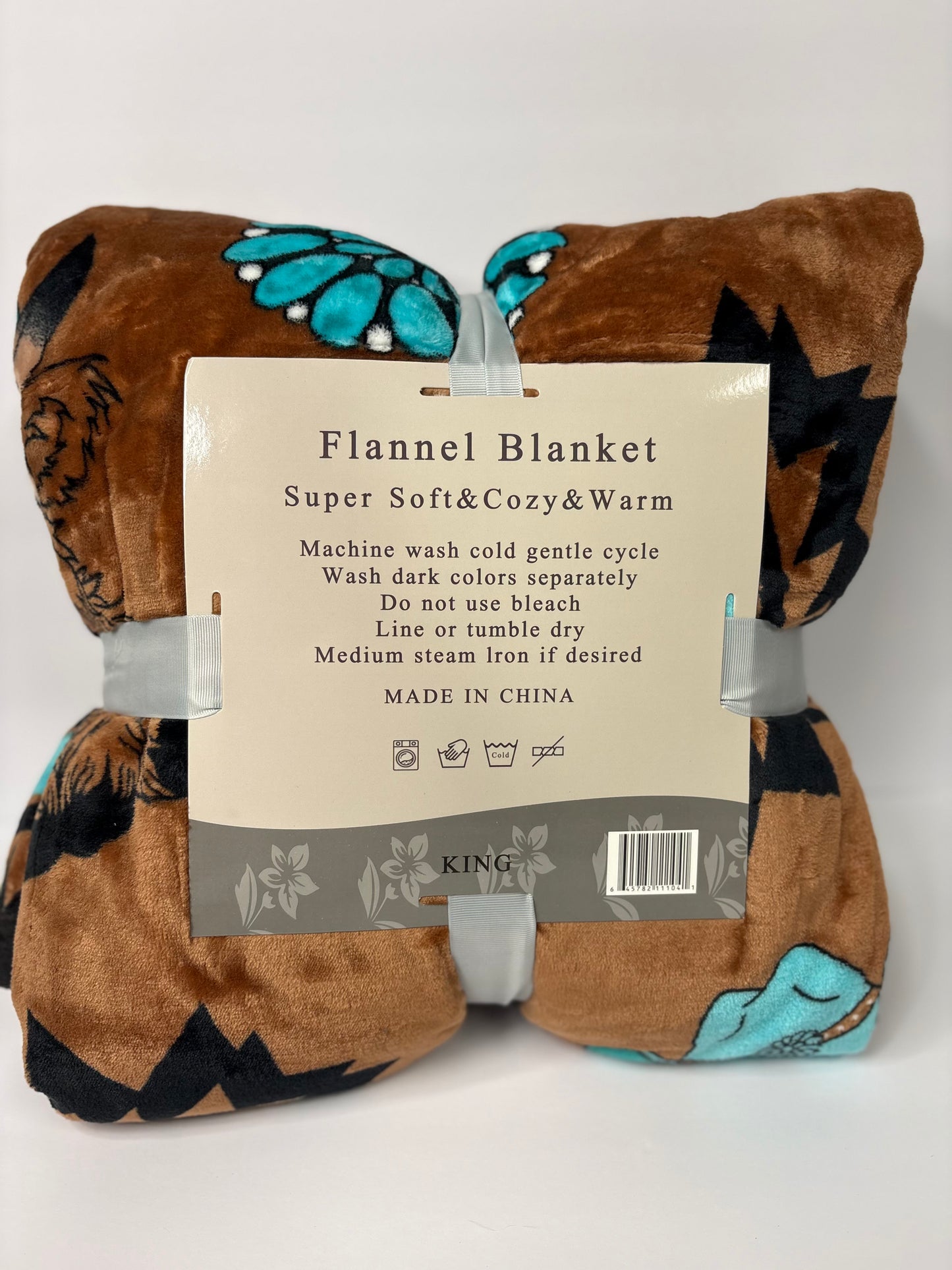 Highland Cow Cowboy with Turquoise King Size Flannel Blanket Item #A-34